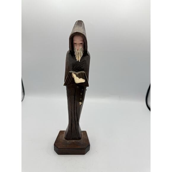 Vintage Hand-Carved Monk Figurine Holding Book – 8.5” Religious Statue - Picture 1 of 6